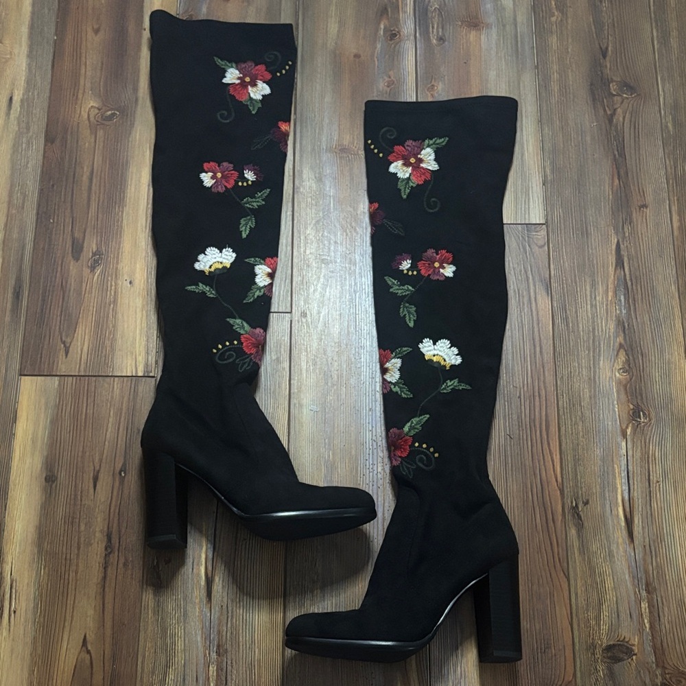 Sam Edelman Vena Floral Embroidered Stretch Suede Knee High Boots Sz 9 NWOT - Picture 3 of 11